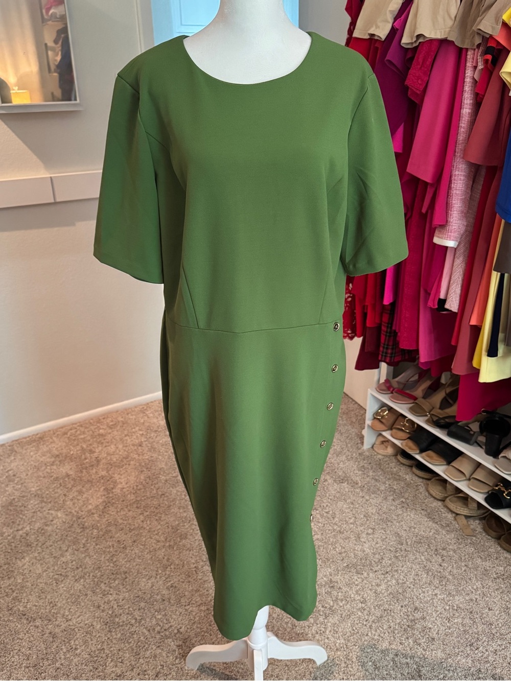 London Times sheath dress with faux button detail
